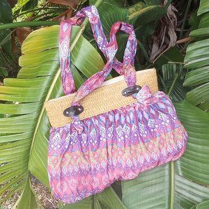 Silky Bohemian Purse with Woven Grass NWOT